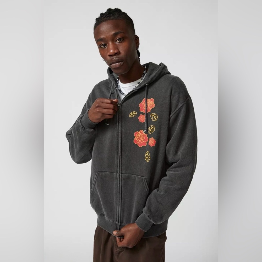 2Pac Tupac Rose Graphic Oversized Unisex Zip Hoodie Washed Black Streetwear Sz L - Picture 4 of 10